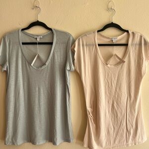 NWT $190 2PC James Perse T Short Sleeve Tees Blue and Cream Size 3